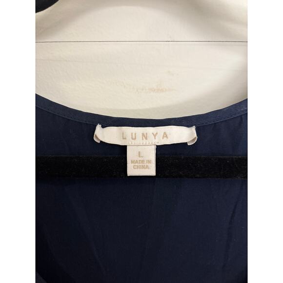 Lunya Pajama Set Womens Large Washable Silk Tank Shorts Deep Navy Blue Sleep PJs - Picture 6 of 9